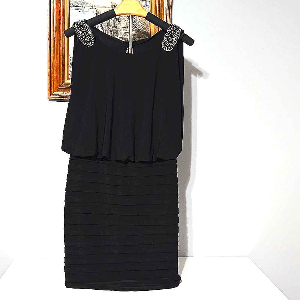 Dressbarn Black Dress with Embellished Shoulders